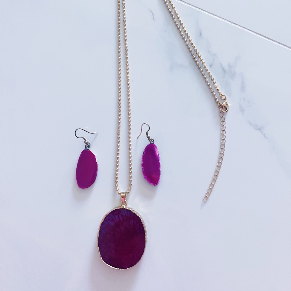 Stone Earrings & Necklace Jewelry Set